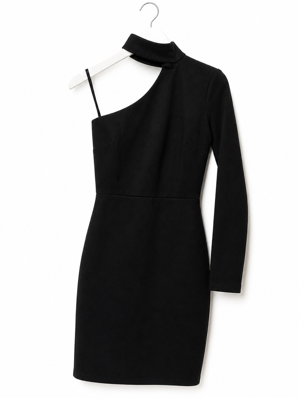 Lulus Black One Shoulder Choker Mini Dress XS Long Sleeve Asymmetrical NWT